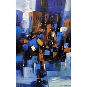 G. N. Qazi, 18 x 30 inch, Acrylic on Canvas, Cityscape Painting, AC-GNQ-085